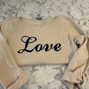 LOFT Cream Knit Sweater Navy 'Love' Valentines